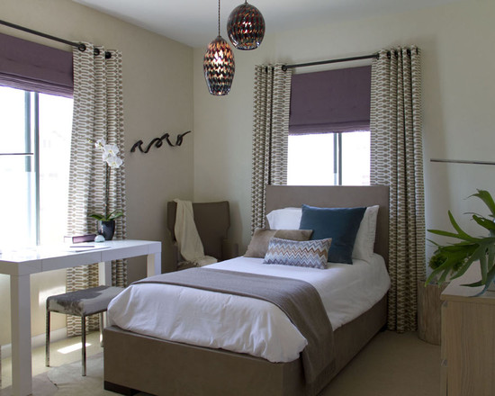 awesome-blinds-and-curtains-together-and-white-simple-desk-at-contemporary-bedroom-design