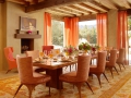 wonderful-dining-room-design-with-captivating-orange-vertical-curtain-and-large-oriental-rug-feats-long-wooden-dining-table